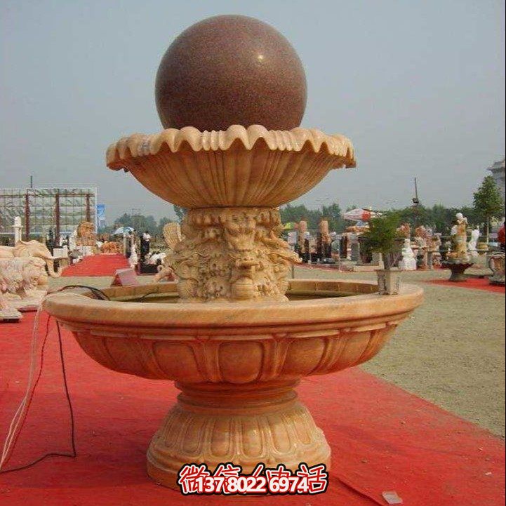 經(jīng)典中式風(fēng)水球，黃銹巖浮雕噴泉水