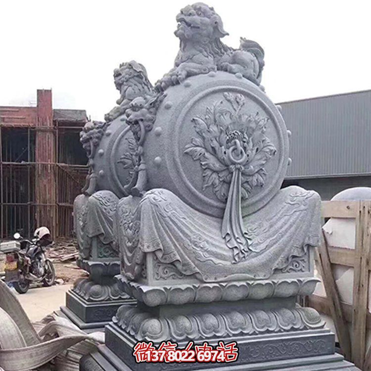 精美大理石石雕抱鼓雕塑，添彩戶外園林景觀