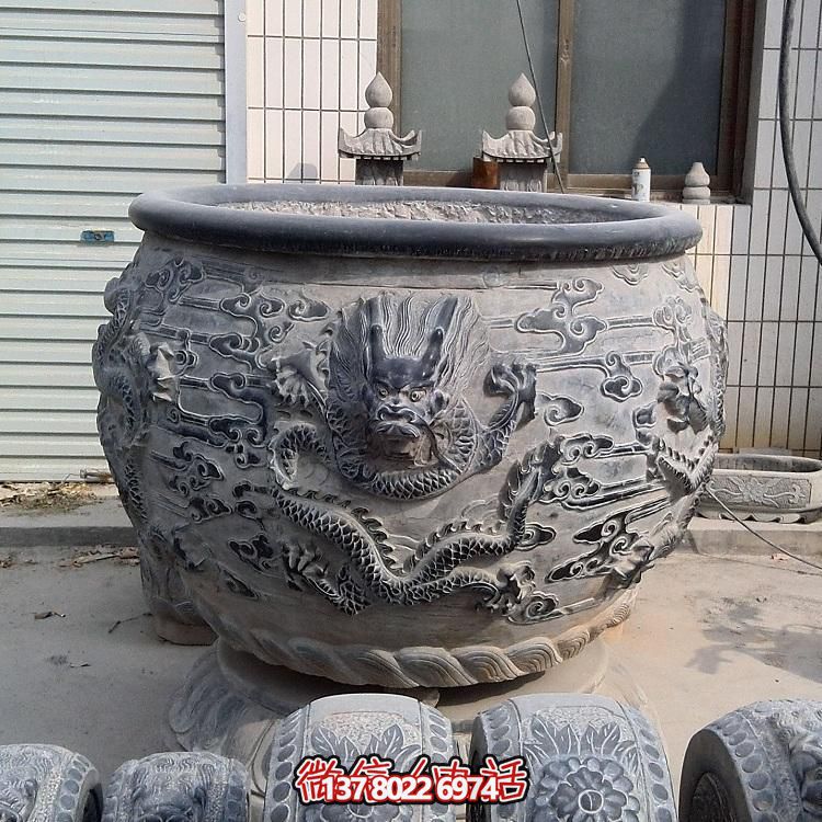 石雕仿古舊圓形裝飾缸，精美外觀，多功能應用