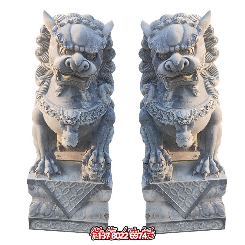 經(jīng)典石雕大理獅子雕塑，精致祠堂裝飾