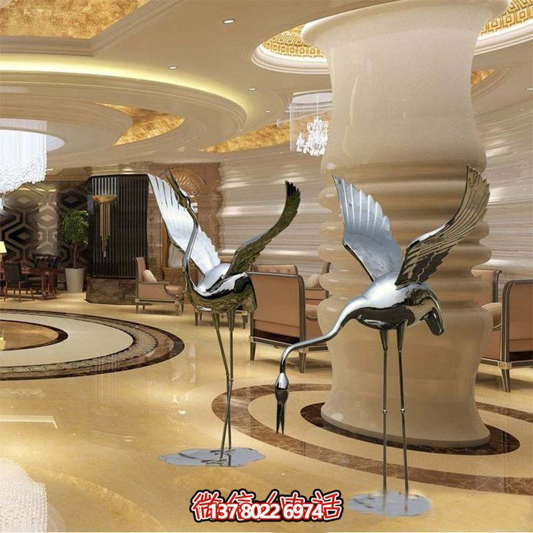 不銹鋼雕塑火烈鳥，鏡面抽象園林裝飾