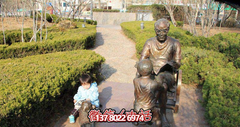 創(chuàng)意銅雕讀書雕塑，讓小朋友在園林中暢快閱讀