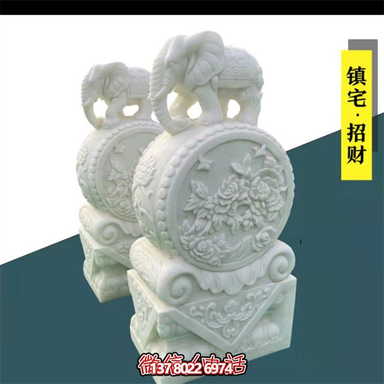 給庭院增添經(jīng)典氣息，漢白玉石抱鼓門墩裝飾