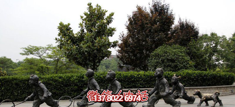 推鐵環(huán)，兒童奔跑，公園雕塑銅雕