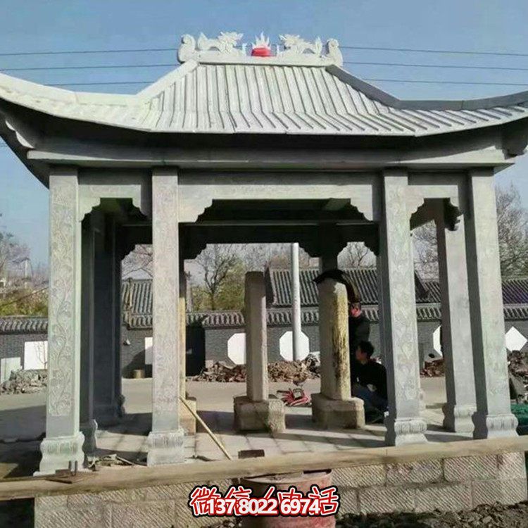 精美大型戶外涼亭，用石雕雕塑裝點(diǎn)大理石美景