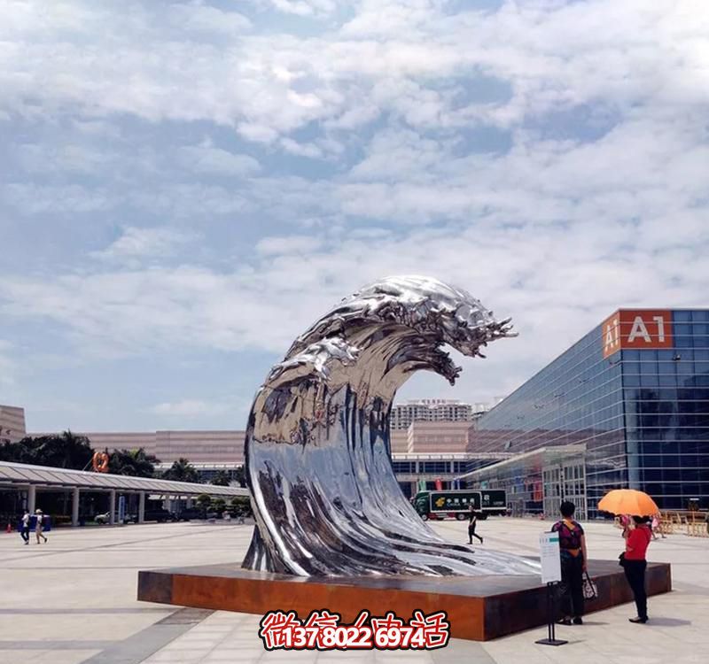 不銹鋼翻滾海浪雕塑，打造精美戶外廣場