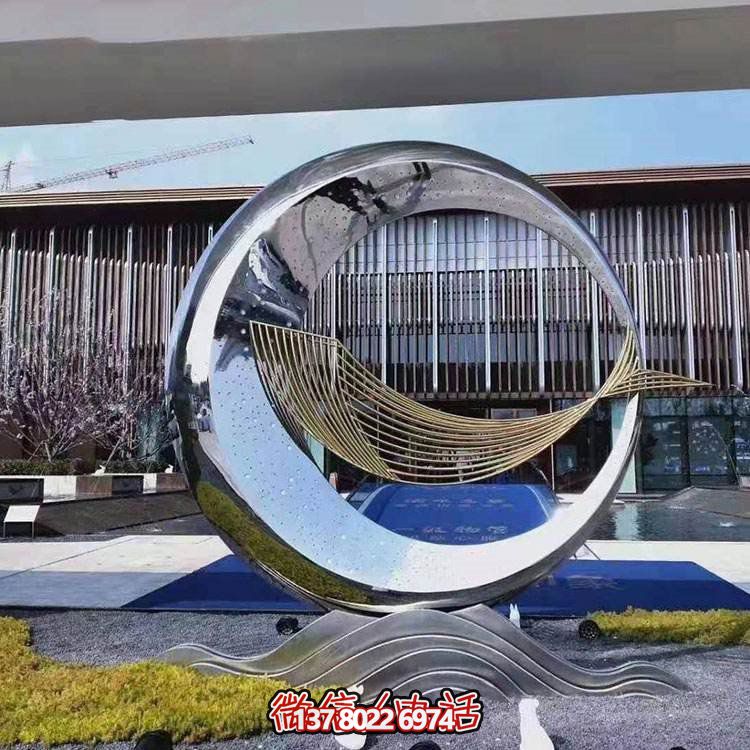 精美不銹鋼圓環(huán)雕塑，給酒店、售樓部帶來流水?dāng)[件