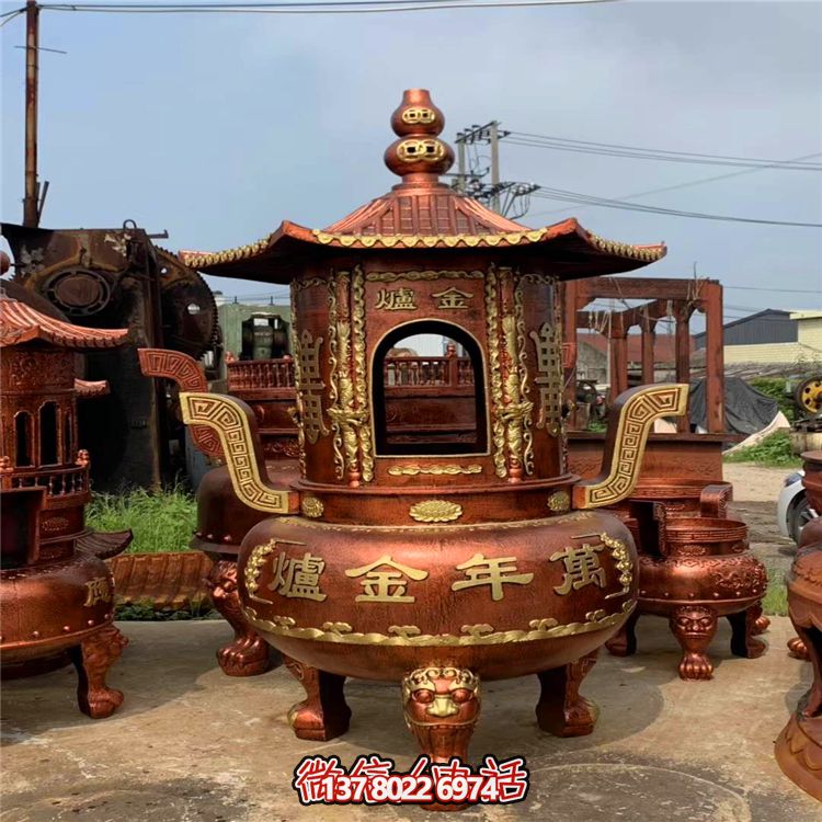 純銅寶香爐，室內(nèi)祠堂浮雕擺放裝飾