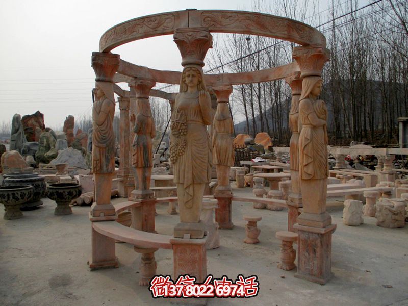歐式?jīng)鐾?，圓形露天人物石柱擺放城市廣場(chǎng)裝飾