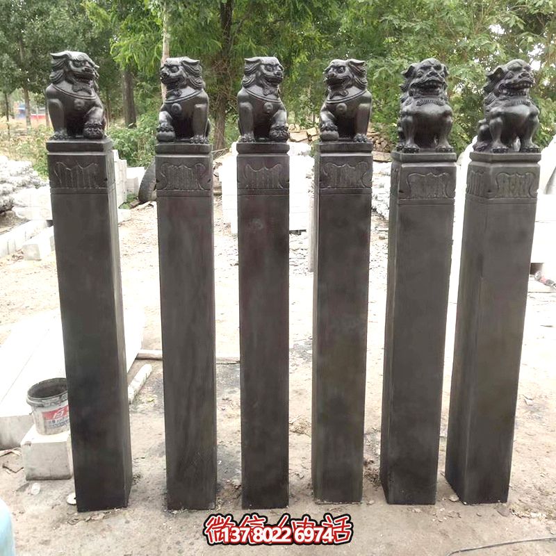 古雅青石仿古石獅子拴馬柱，點(diǎn)綴庭院門前