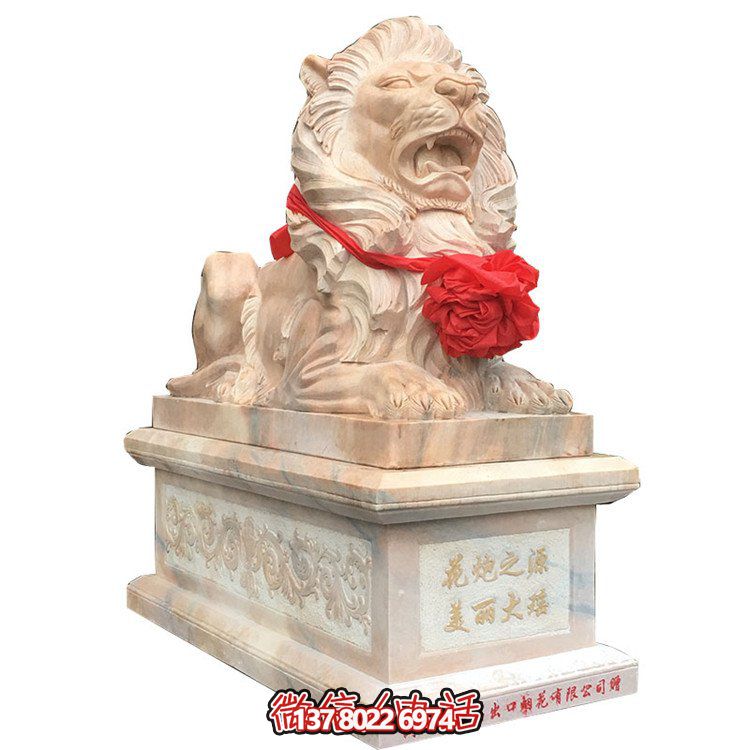 獅子大理石雕塑擺件，精美園林景觀裝飾