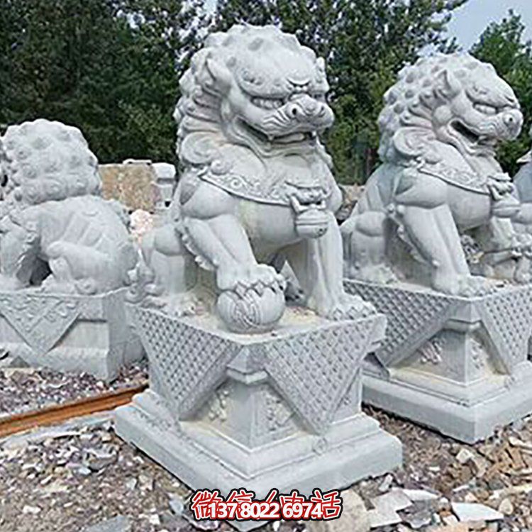 精致古典，青石浮雕石獅子擺件