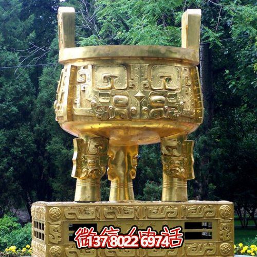 大型噴金漆鑄銅鼎，精美園林裝飾