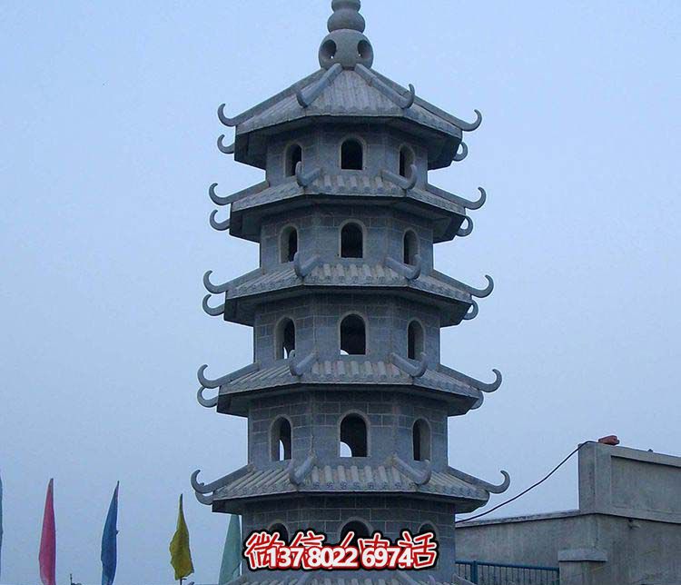 古典寶塔景觀園林，精美石雕青石多層搭配