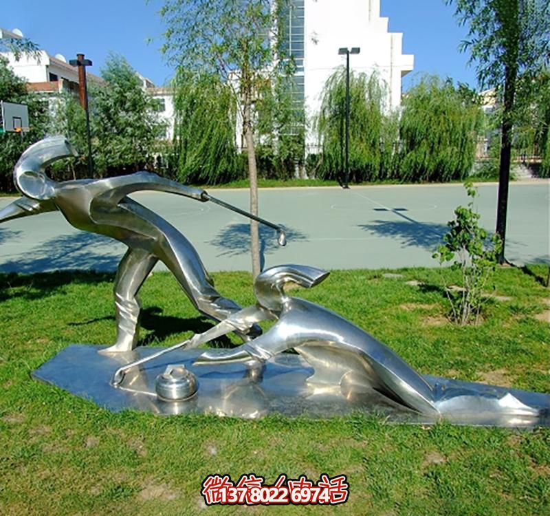 不銹鋼冰壺雕塑，點綴小區(qū)花園，創(chuàng)造休閑運動空間