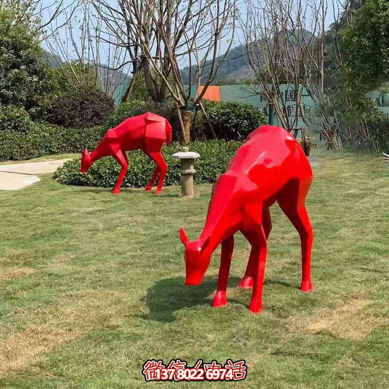 玻璃鋼梅花鹿雕塑裝飾品，紅色景觀裝飾