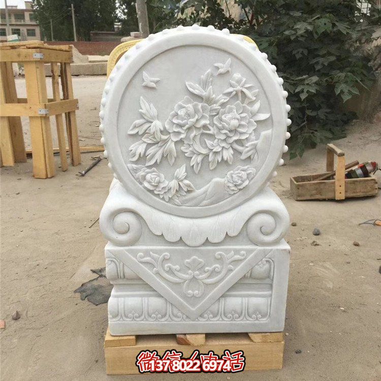 經(jīng)典石雕藝術(shù)，漢白玉石雕大理石門口門墩鎮(zhèn)宅鼓抱雕塑戶外裝飾