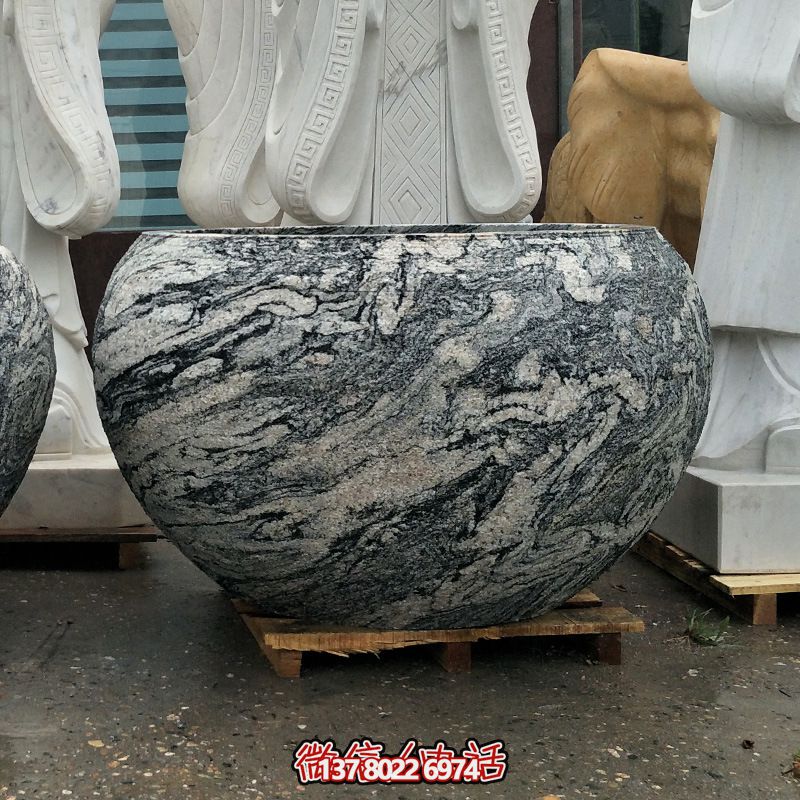 精美大理石石雕魚缸，點(diǎn)綴庭院雕塑