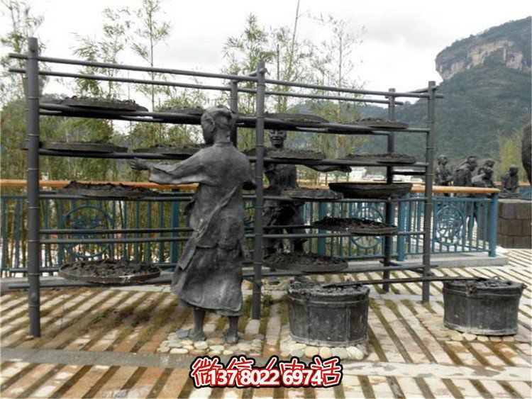 玻璃鋼仿真茶文化雕塑，大型戶外曬銅人物