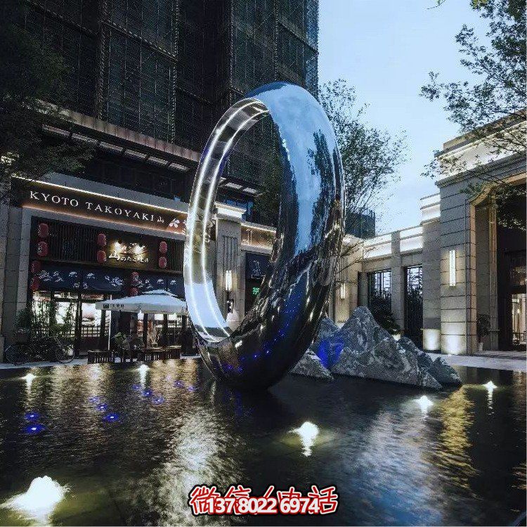 不銹鋼圓環(huán)，水景噴泉裝飾燈光雕塑
