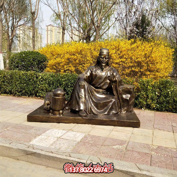 茶圣陸羽雕塑，玻璃鋼仿銅歷史名人情景雕塑